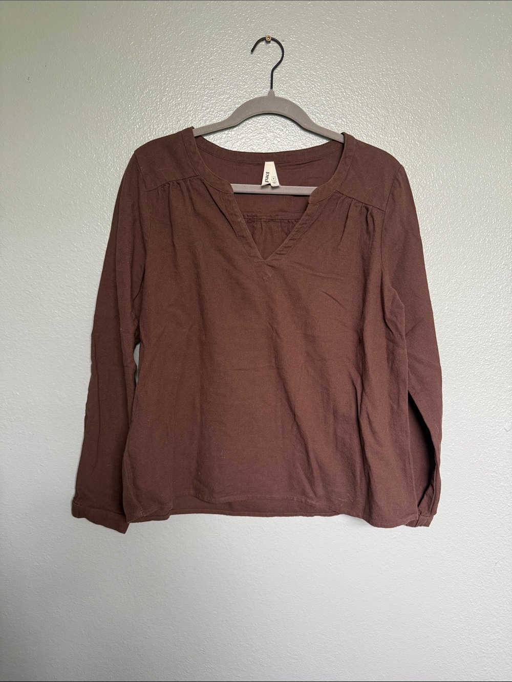 Pact Women's Chocolate Brown V-Neck Long Sleeve Top